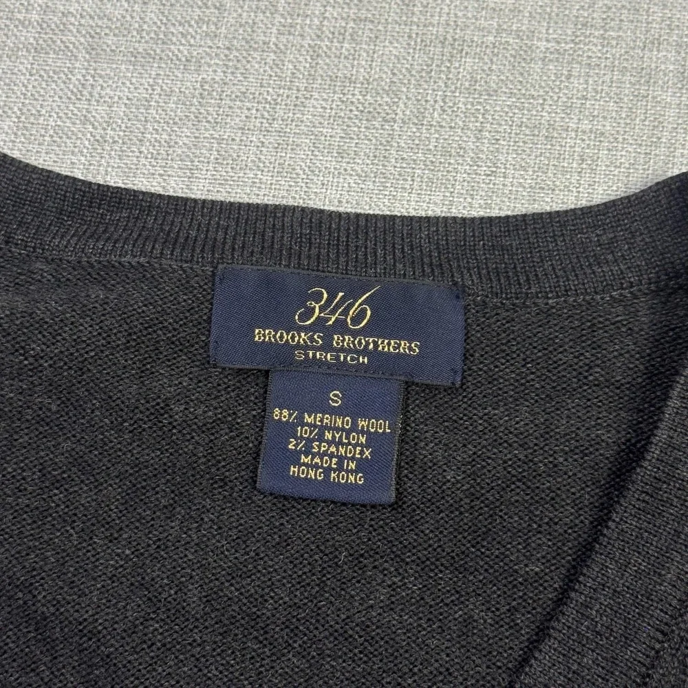 Brooks Brothers 346 Sweater Pullover Mens Small Gray V-Neck Merino Stretch